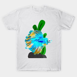 Betta Fish In Blue And Gold T-Shirt